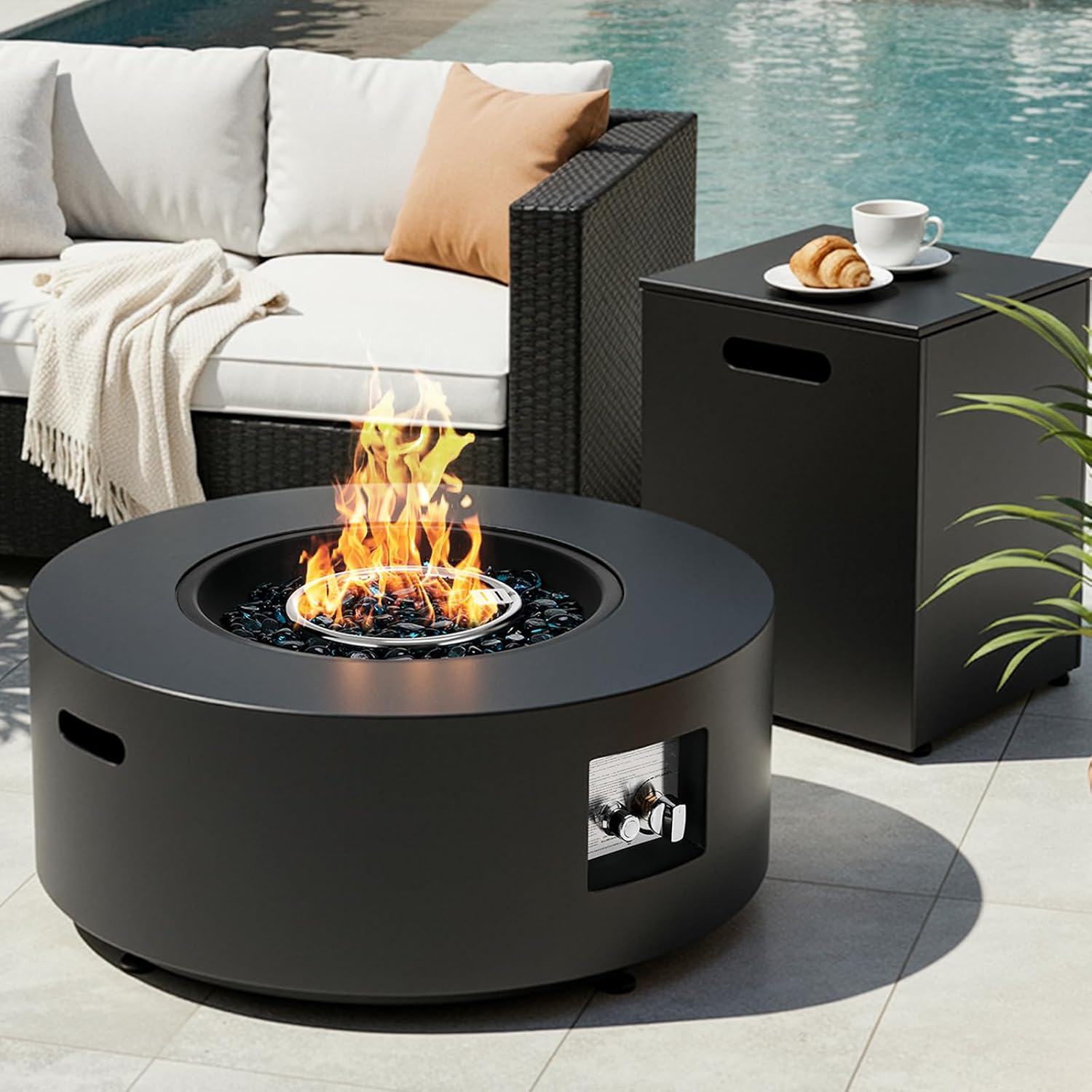 Outdoor Furniture With Fire Pit Table - Set Braciere Rotondo a Propano da