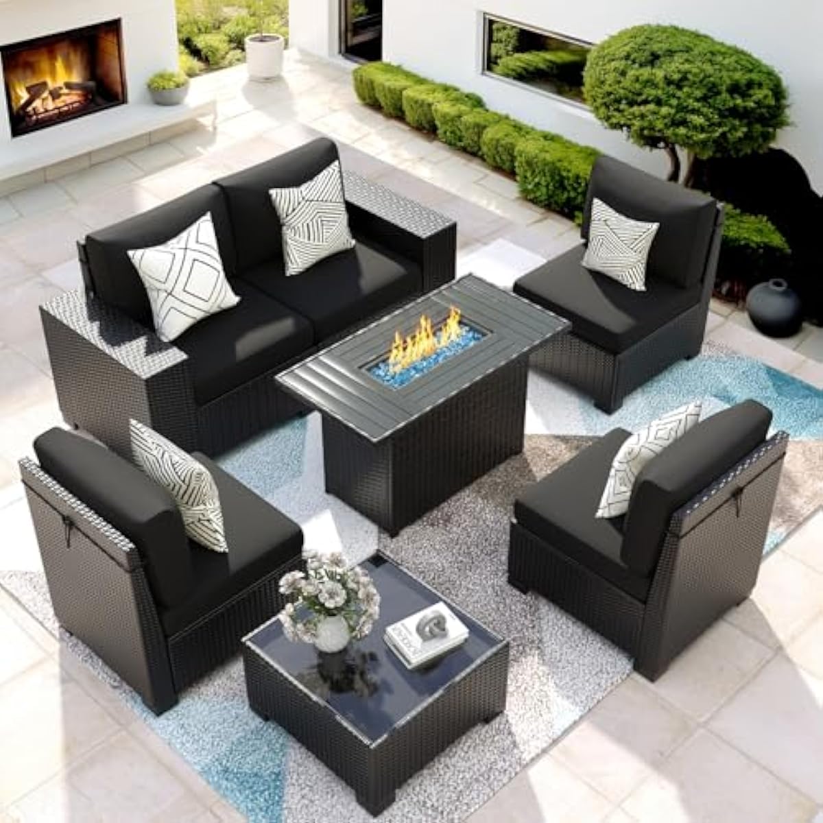Outdoor Furniture With Fire Pit Table - Set di divani modulari da esterno