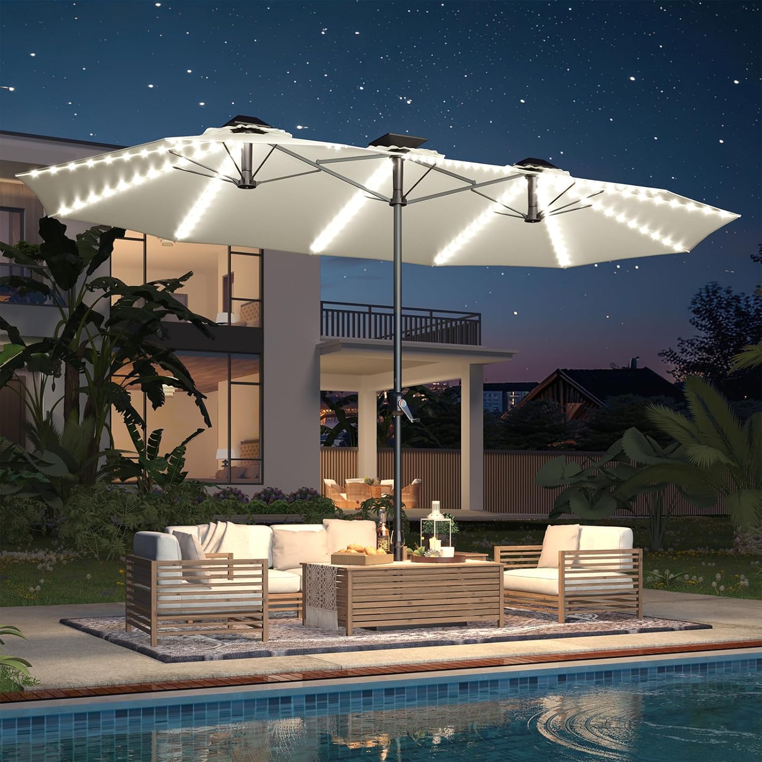 Outdoor Furniture Umbrella - Ombrellone Rettangolare da 15 Piedi con