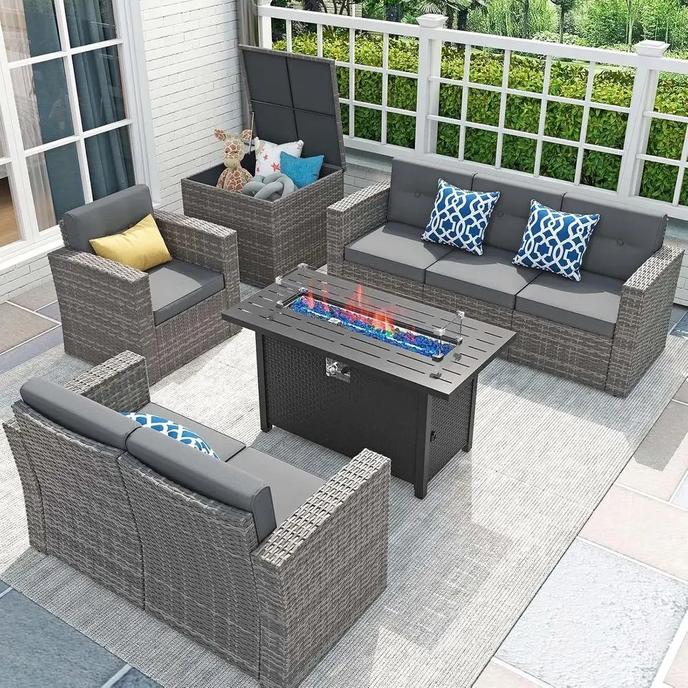 Outdoor Furniture With Fire Pit Table - Set di Mobili da Giardino in