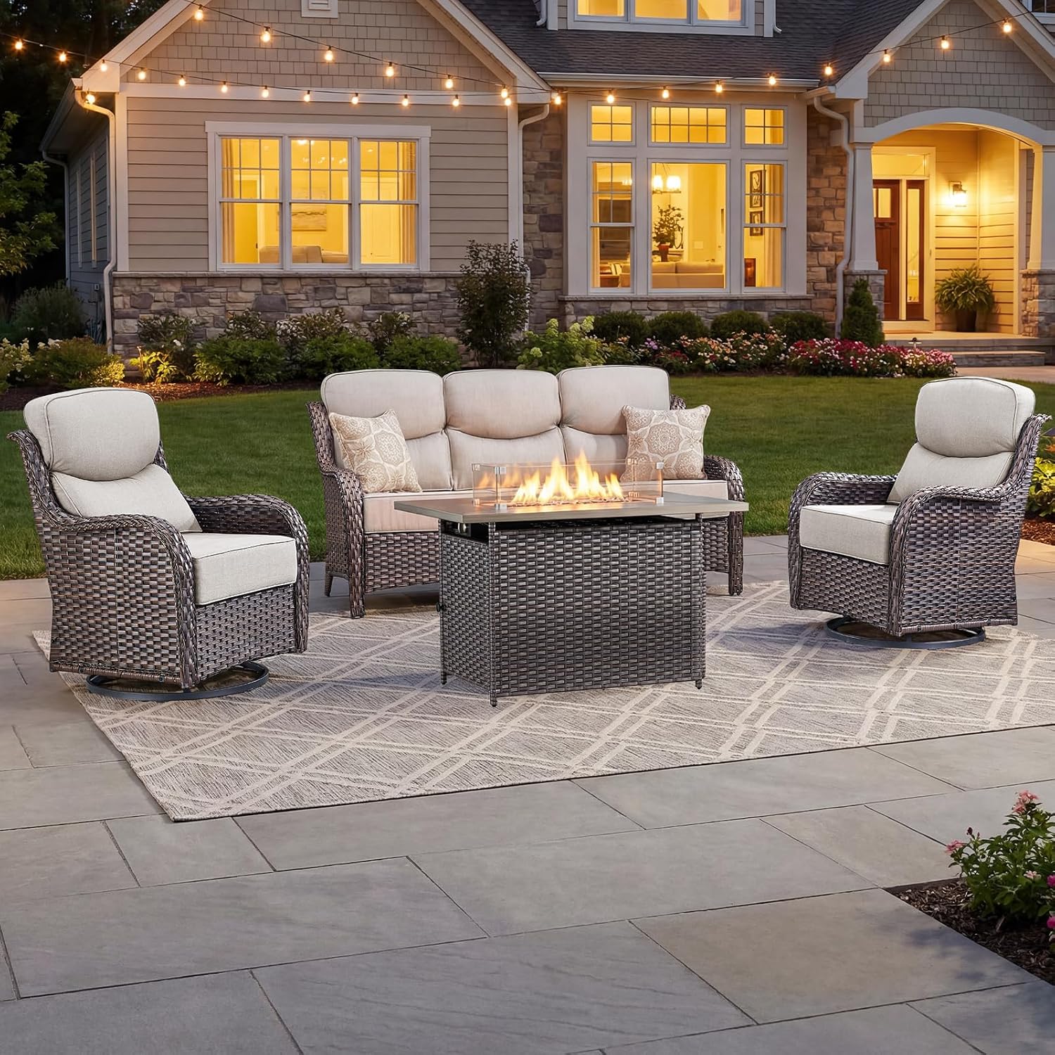 Outdoor Furniture With Fire Pit Table - Set di mobili da esterno di